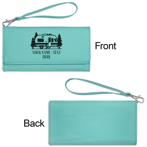 Flamingo & Camping Ladies Wallets - Faux Leather - Teal - Front & Back View