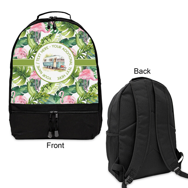 Flamingo & Camping Large Backpack - Black - Front & Back View