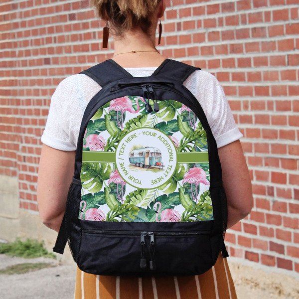 Flamingo & Camping Large Backpack - Black - On Back