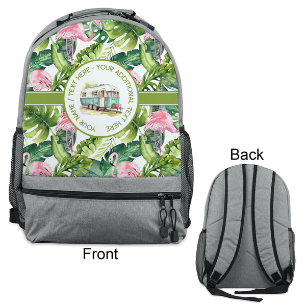 Flamingo & Camping Large Backpack - Gray - Front & Back View