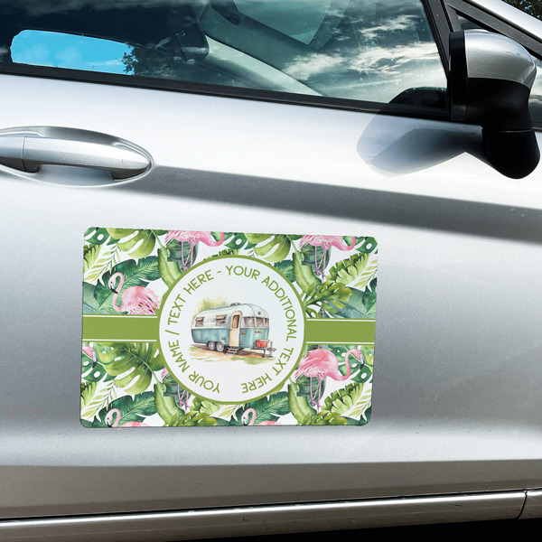 Flamingo & Camping Large Rectangle Car Magnets- In Context