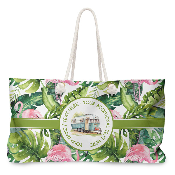 Custom Flamingo & Camping Large Tote Bag with Rope Handles (Personalized)