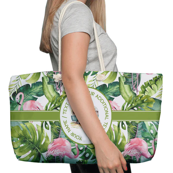 Flamingo & Camping Large Rope Tote Bag - In Context View