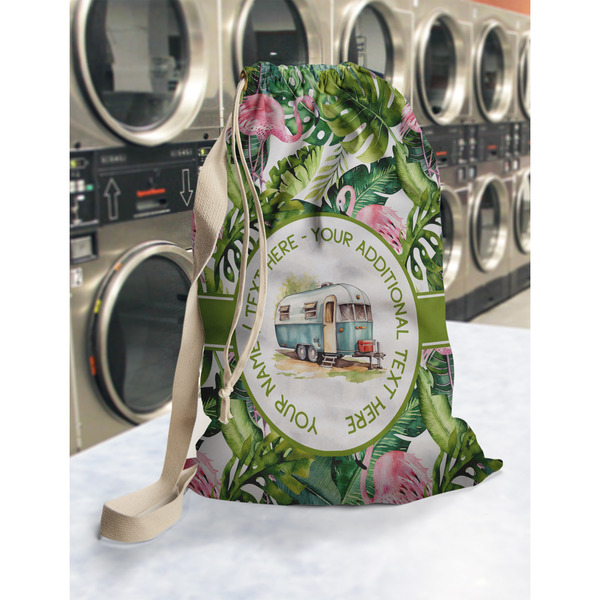 Flamingo & Camping Laundry Bag in Laundromat