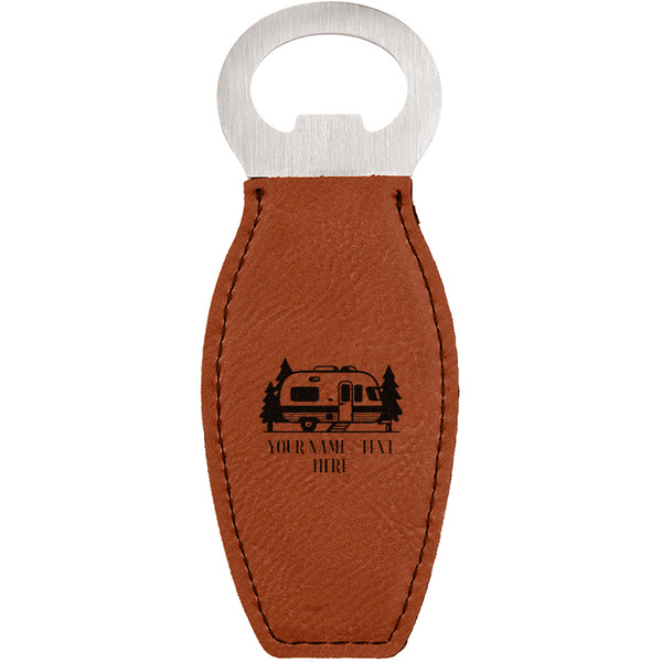 Custom Flamingo & Camping Leatherette Bottle Opener - Single-Sided