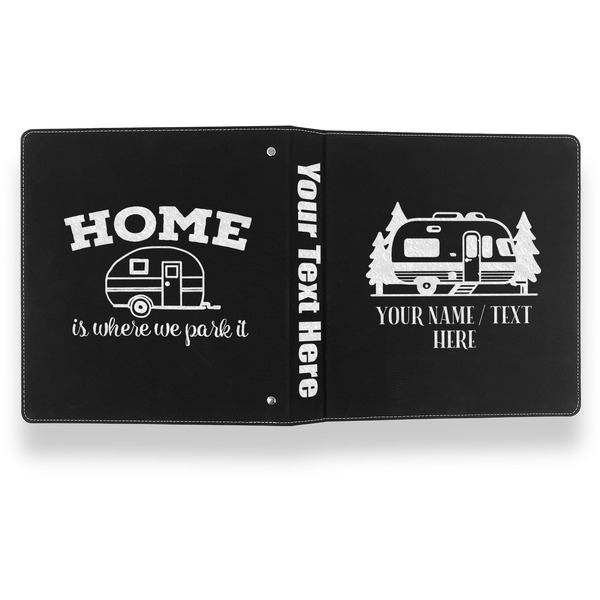 Flamingo & Camping Leather Binder - 1" - Black- Back Spine Front View