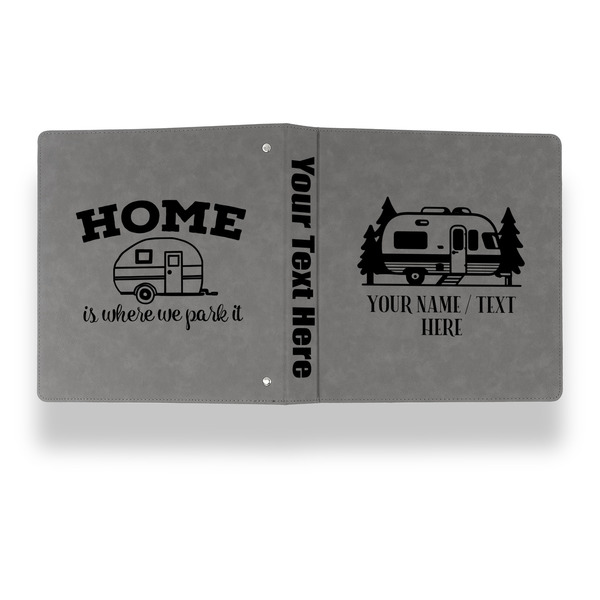 Flamingo & Camping Leather Binder - 1" - Grey - Back Spine Front View