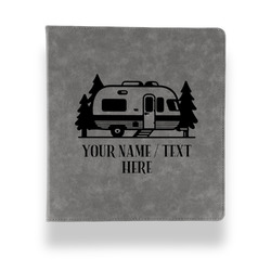 Flamingo & Camping Leather Binder - 1" - Grey (Personalized)