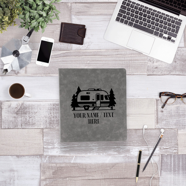 Flamingo & Camping Leather Binder - 1" - Grey - Lifestyle View