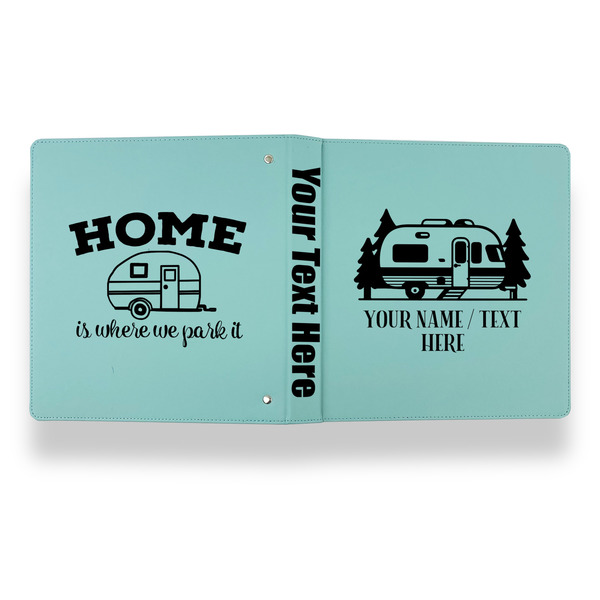 Flamingo & Camping Leather Binder - 1" - Teal - Back Spine Front View