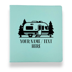 Flamingo & Camping Leather Binder - 1" - Teal (Personalized)