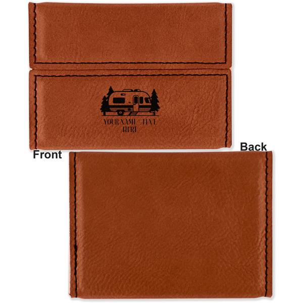 Flamingo & Camping Leather Business Card Holder Front Back Single Sided - Apvl