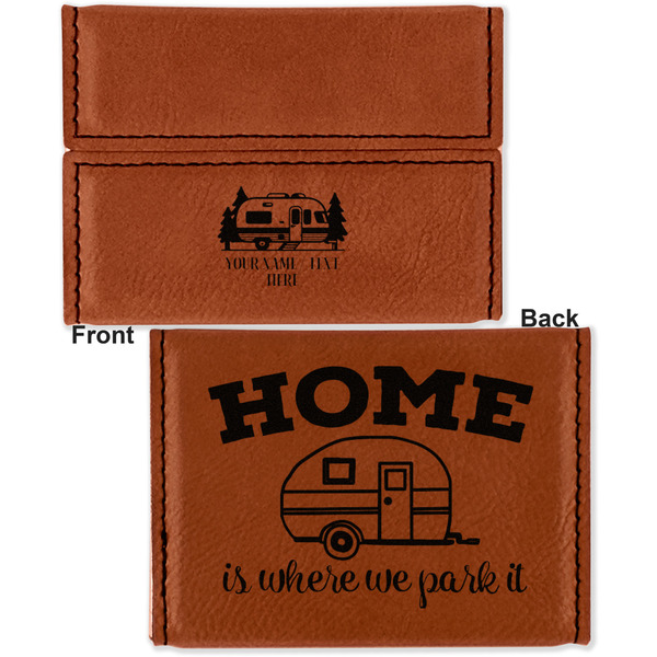 Flamingo & Camping Leather Business Card Holder - Front Back