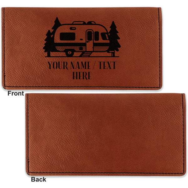 Flamingo & Camping Leather Checkbook Holder Front and Back Single Sided - Apvl