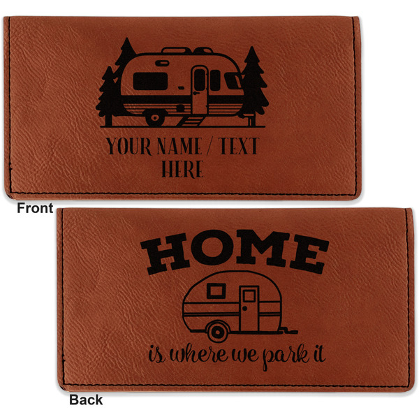 Flamingo & Camping Leather Checkbook Holder Front and Back