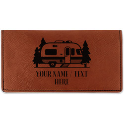 Flamingo & Camping Leatherette Checkbook Holder - Single-Sided