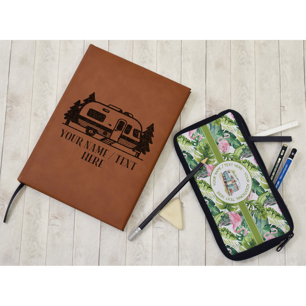 Flamingo & Camping Leather Sketchbook - Small - Single Sided - In Context