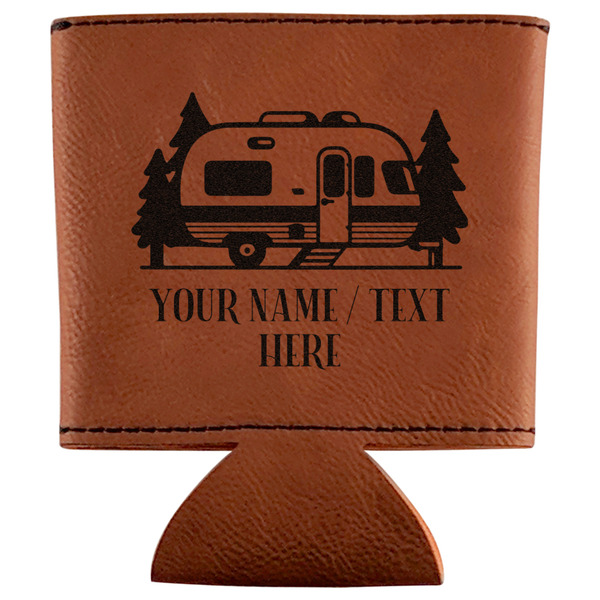 Custom Flamingo & Camping Leatherette Can Sleeve