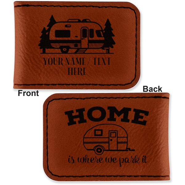 Flamingo & Camping Leatherette Magnetic Money Clip - Front and Back