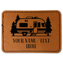 Flamingo & Camping Faux Leather Iron On Patch - Rectangle