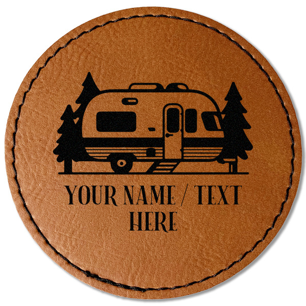 Custom Flamingo & Camping Faux Leather Iron On Patch - Round