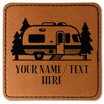 Flamingo & Camping Faux Leather Iron On Patch - Square