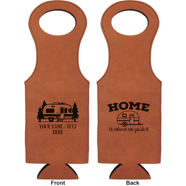 Flamingo & Camping Leatherette Wine Tote Double Sided - Front and Back