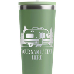 Flamingo & Camping RTIC Everyday Tumbler with Straw - 28oz - Light Green - Double-Sided (Personalized)