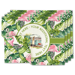 Flamingo & Camping Double-Sided Linen Placemats - Set of 4 (Personalized)