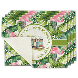 Flamingo & Camping Single-Sided Linen Placemats - Set of 4 (Personalized)