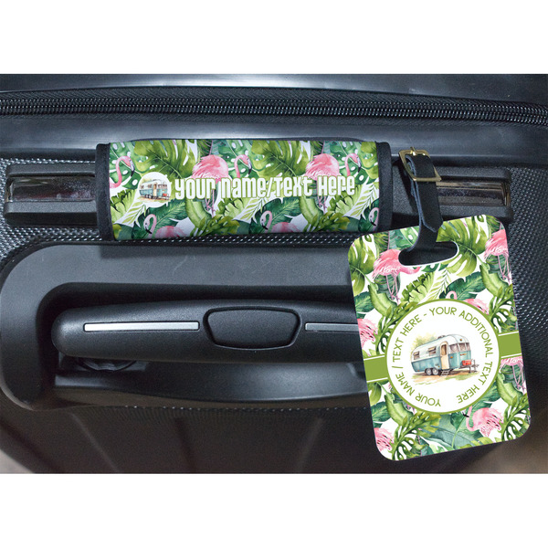 Flamingo & Camping Luggage Wrap & Plastic Rectangular Tag - In Context