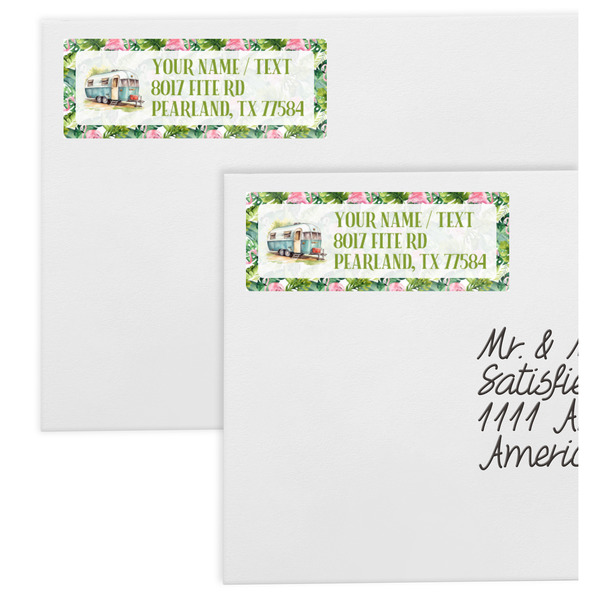 Flamingo & Camping Mailing Labels - Double Stack Close Up