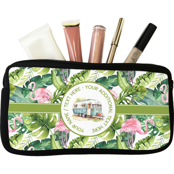 Custom Flamingo & Camping Makeup / Cosmetic Bag - Small (Personalized)