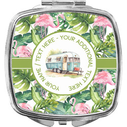 Flamingo & Camping Compact Makeup Mirror (Personalized)