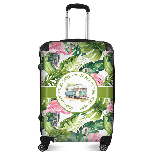 Custom Flamingo & Camping Suitcase - 24" Medium - Checked (Personalized)