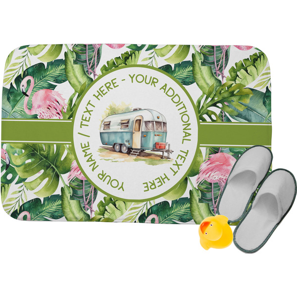 Custom Flamingo & Camping Memory Foam Bath Mat - 24" x 17" (Personalized)