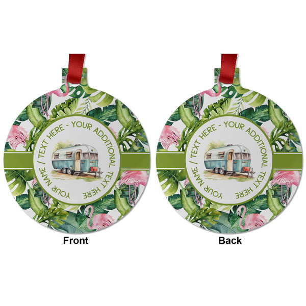 Flamingo & Camping Metal Ball Ornament - Front and Back