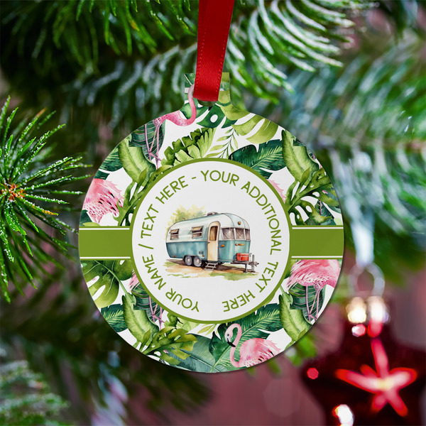 Flamingo & Camping Metal Ball Ornament - Lifestyle