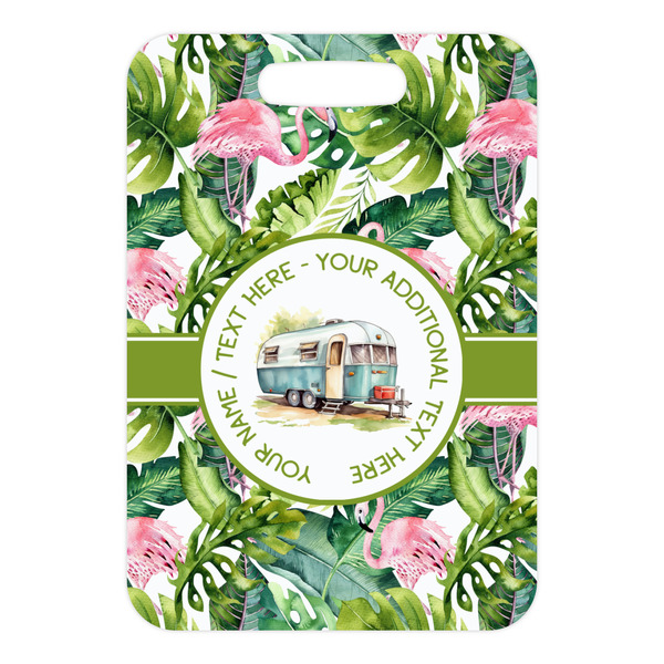 Flamingo & Camping Metal Luggage Tag - Front Without Strap