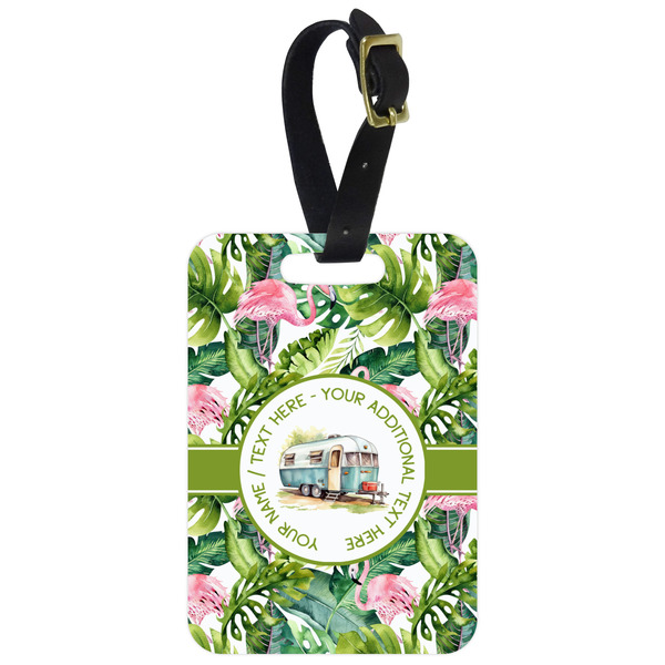 Custom Flamingo & Camping Metal Luggage Tag (Personalized)