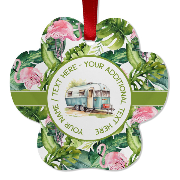 Custom Flamingo & Camping Metal Paw Ornament - Double-Sided (Personalized)