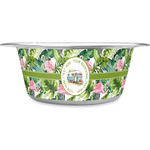 Flamingo & Camping Stainless Steel Dog Bowl - Large (Personalized)