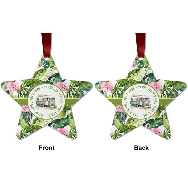 Flamingo & Camping Metal Star Ornament - Front and Back
