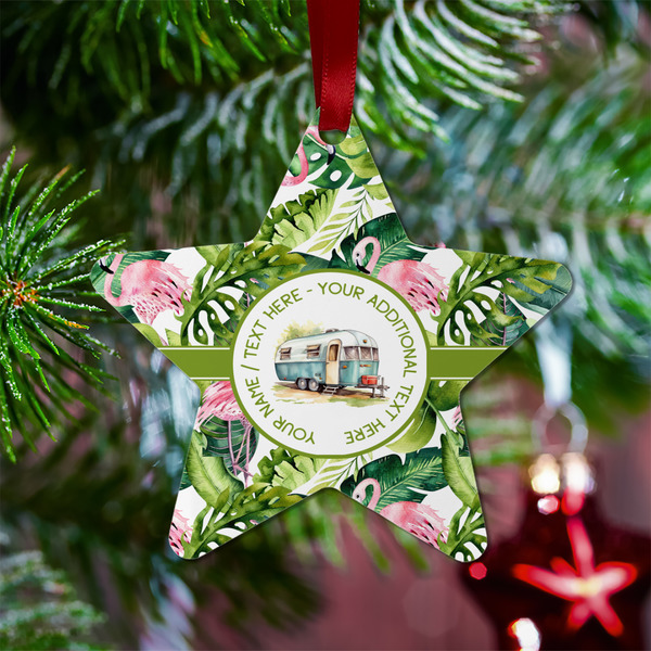 Flamingo & Camping Metal Star Ornament - Lifestyle