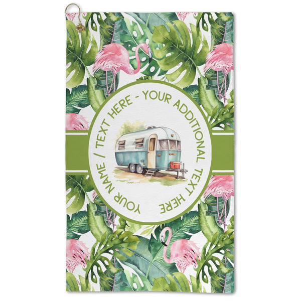 Custom Flamingo & Camping Microfiber Golf Towel (Personalized)