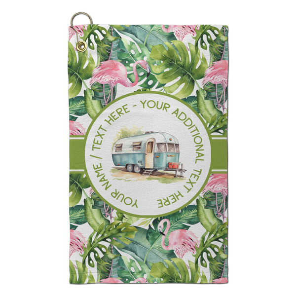 Custom Flamingo & Camping Microfiber Golf Towel - Small (Personalized)