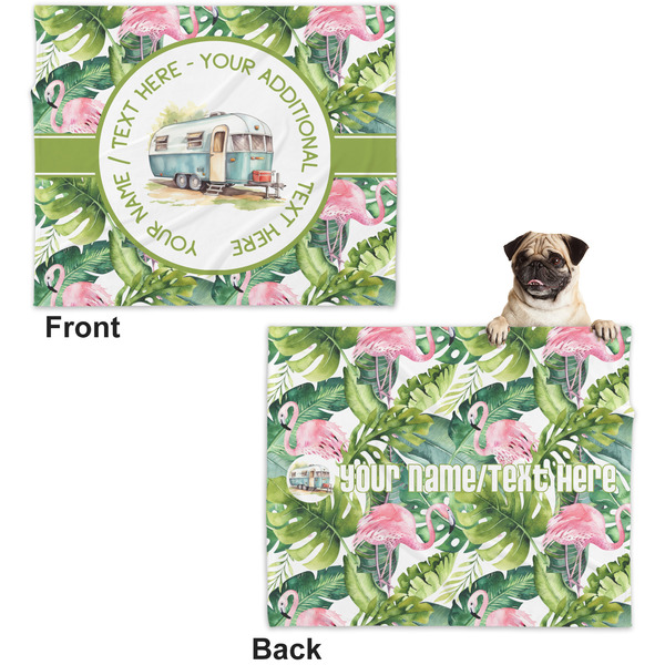 Flamingo & Camping Microfleece Dog Blanket - Large- Front & Back
