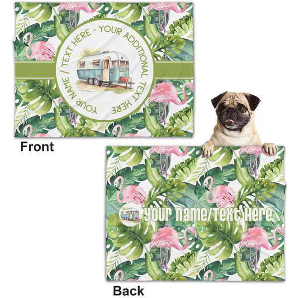 Flamingo & Camping Microfleece Dog Blanket - Regular - Front & Back