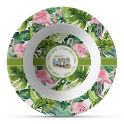 Flamingo & Camping Plastic Bowl - Microwave Safe - Composite Polymer (Personalized)