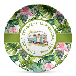Flamingo & Camping Microwave Safe Plastic Plate - Composite Polymer (Personalized)